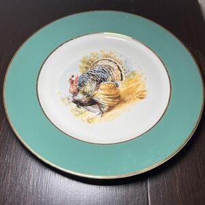 Vintage Governor's Mansion Turkey Plate Green‎ Border Dinner 10"